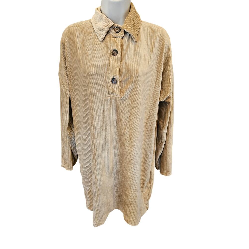 Asos size 2 long sleeve tunic dress velour beige 3 button collar EUC Warm cozy